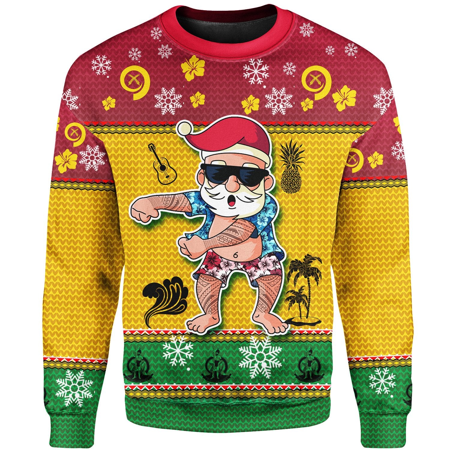 Vanuatu Christmas Sweater - Santa Claus Polynesian Tattoo Unisex Yellow - Polynesian Pride
