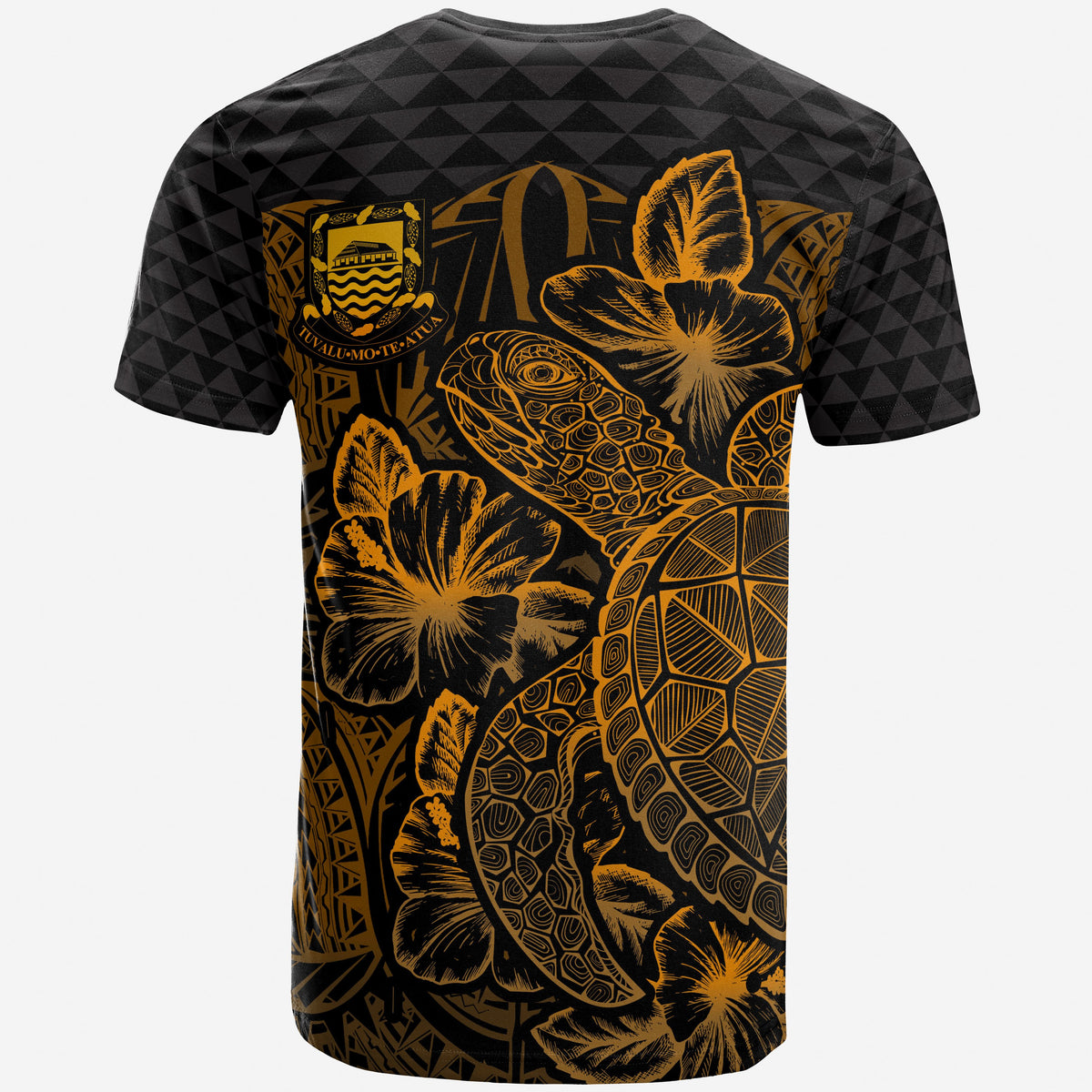 Tuvalu T Shirt Tuvaluan Coat of Arms Turtle Hibiscus Gold - Polynesian Pride