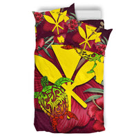 Kanaka Map Turtle Hibiscus Bedding Set - Red Velvet - AH - Polynesian Pride