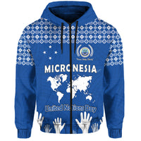 Federated States of Micronesia United Nations Day Hoodie Blue Simple World Map Version LT9 Zip Hoodie Blue - Polynesian Pride