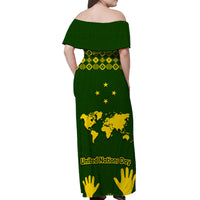 Federated States of Micronesia United Nations Day Women Off Shoulder Long Dress Green Simple World Map Version LT9 - Polynesian Pride