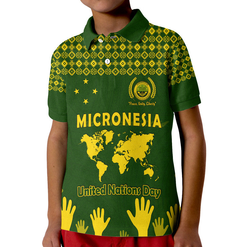 Federated States of Micronesia United Nations Day Polo Shirt Green Simple World Map Version LT9 Kid Green - Polynesian Pride