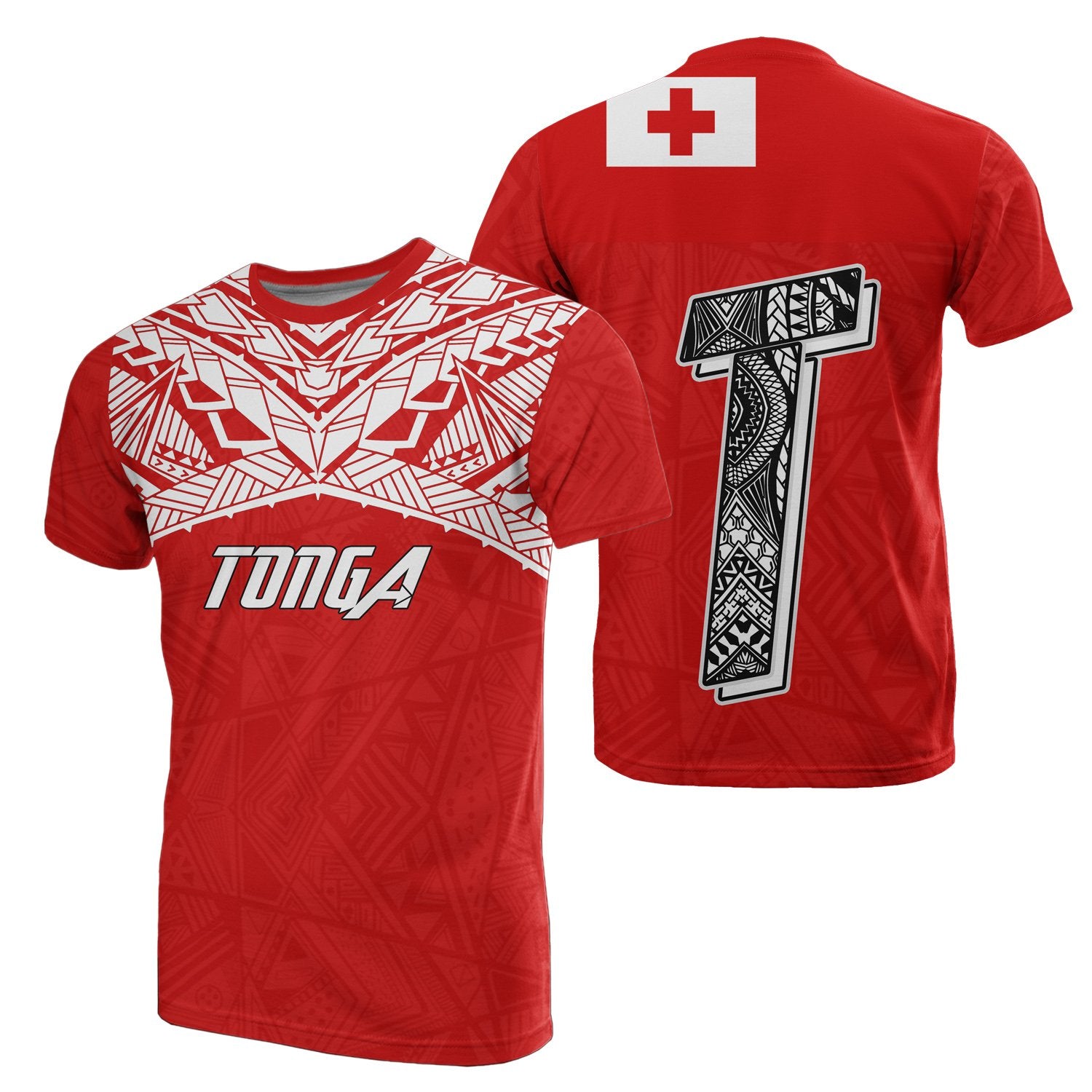 Tonga All Over T Shirt Tongan Flag Polynesian Tattoo Style Unisex Red - Polynesian Pride