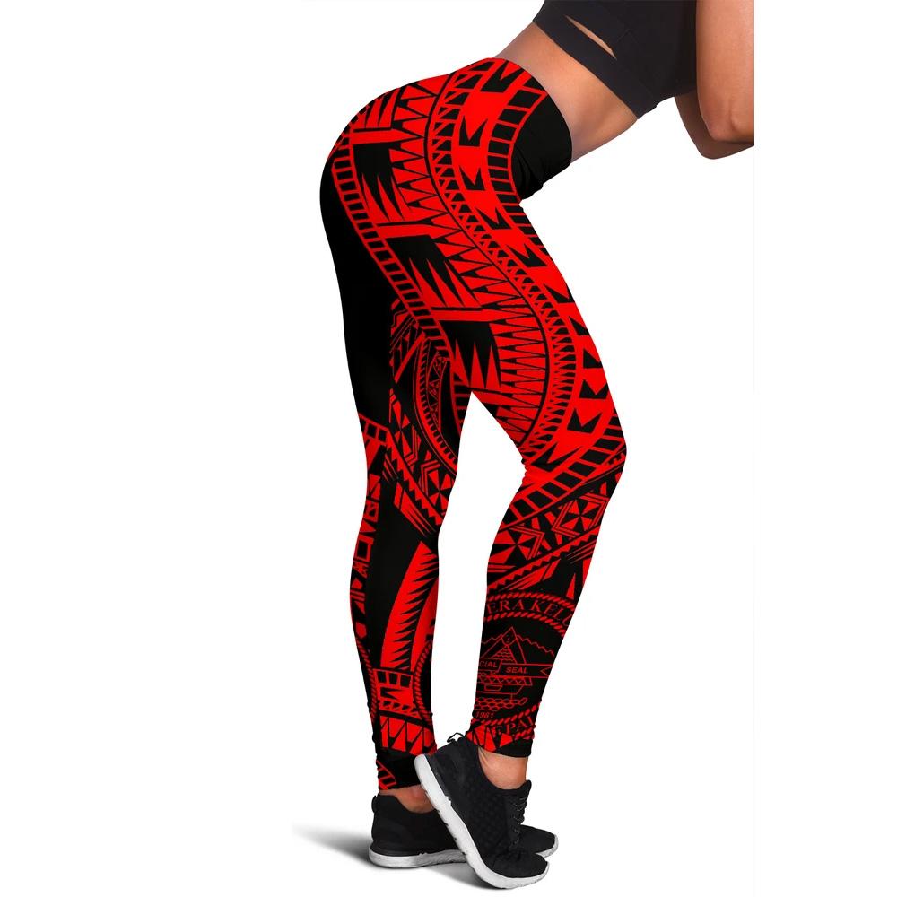 Palau Women Leggings Polynesian Pattern Red Red - Polynesian Pride