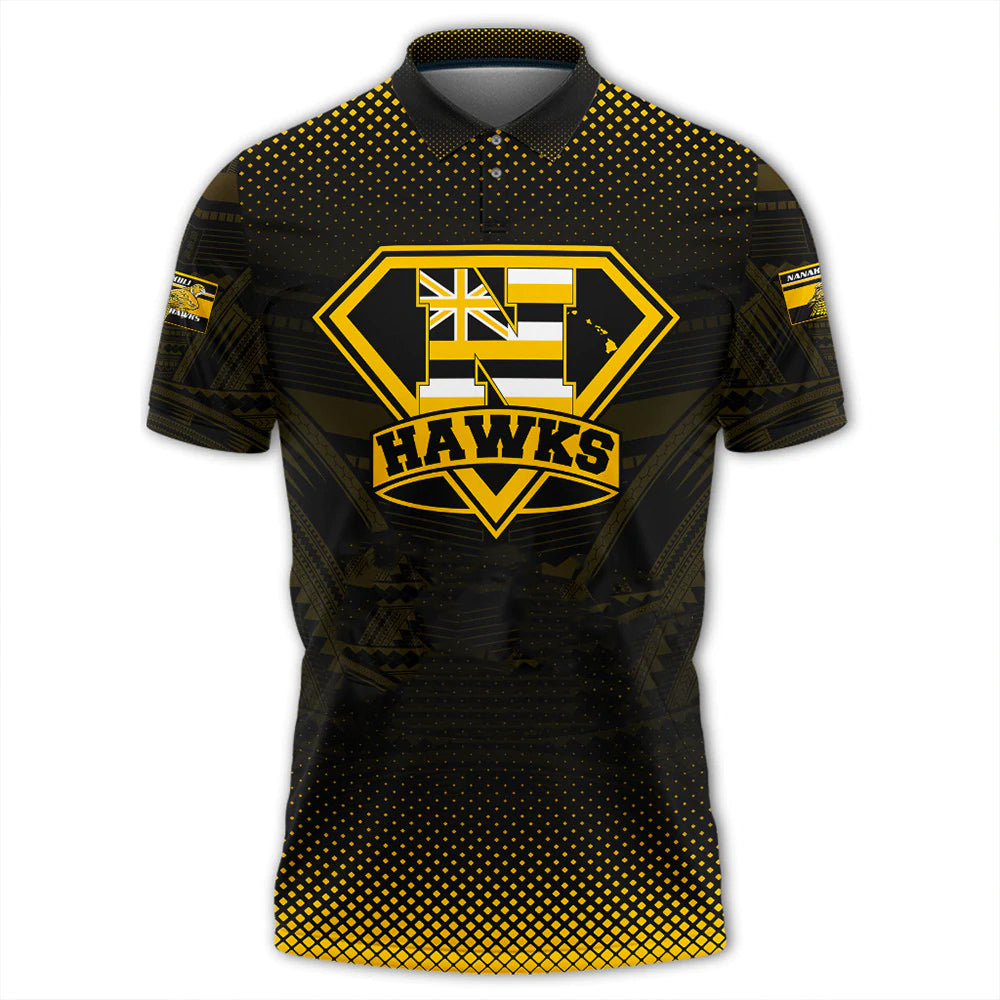 Custom Hawaii Nanakuli Golden Hawks Polo Shirt LT10 Black - Polynesian Pride