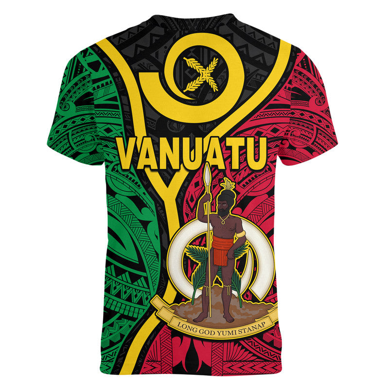 Vanuatu V-Neck T Shirt Tribal Vanuatu Coat Of Arms Flag Style No2 LT9 - Polynesian Pride