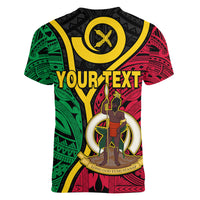 (Custom Personalised) Vanuatu V-Neck T Shirt Tribal Vanuatu Coat Of Arms Flag Style No2 LT9 - Polynesian Pride