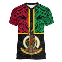 Vanuatu V-Neck T Shirt Tribal Vanuatu Coat Of Arms Flag Style LT9 Female Black - Polynesian Pride