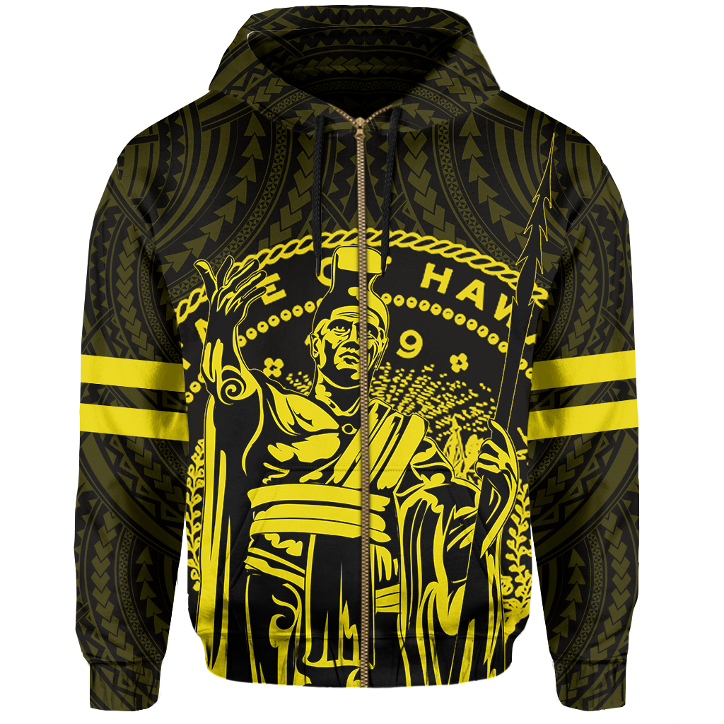 Polynesian King Kanaka Map Seal of Hawaii Zip Hoodie Yellow - Polynesian Pride