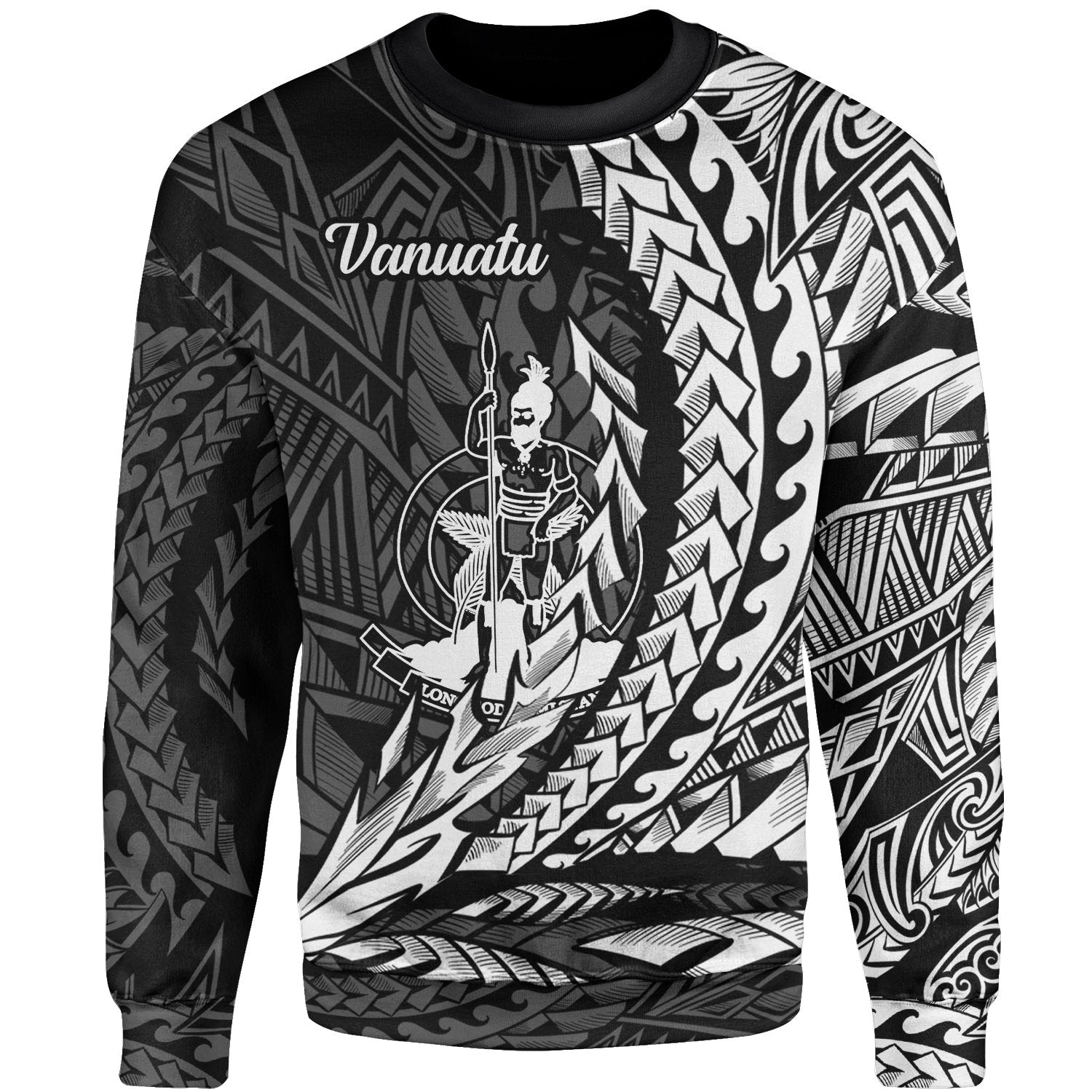 Vanuatu Sweatshirt - Wings Style White Color Unisex Black - Polynesian Pride