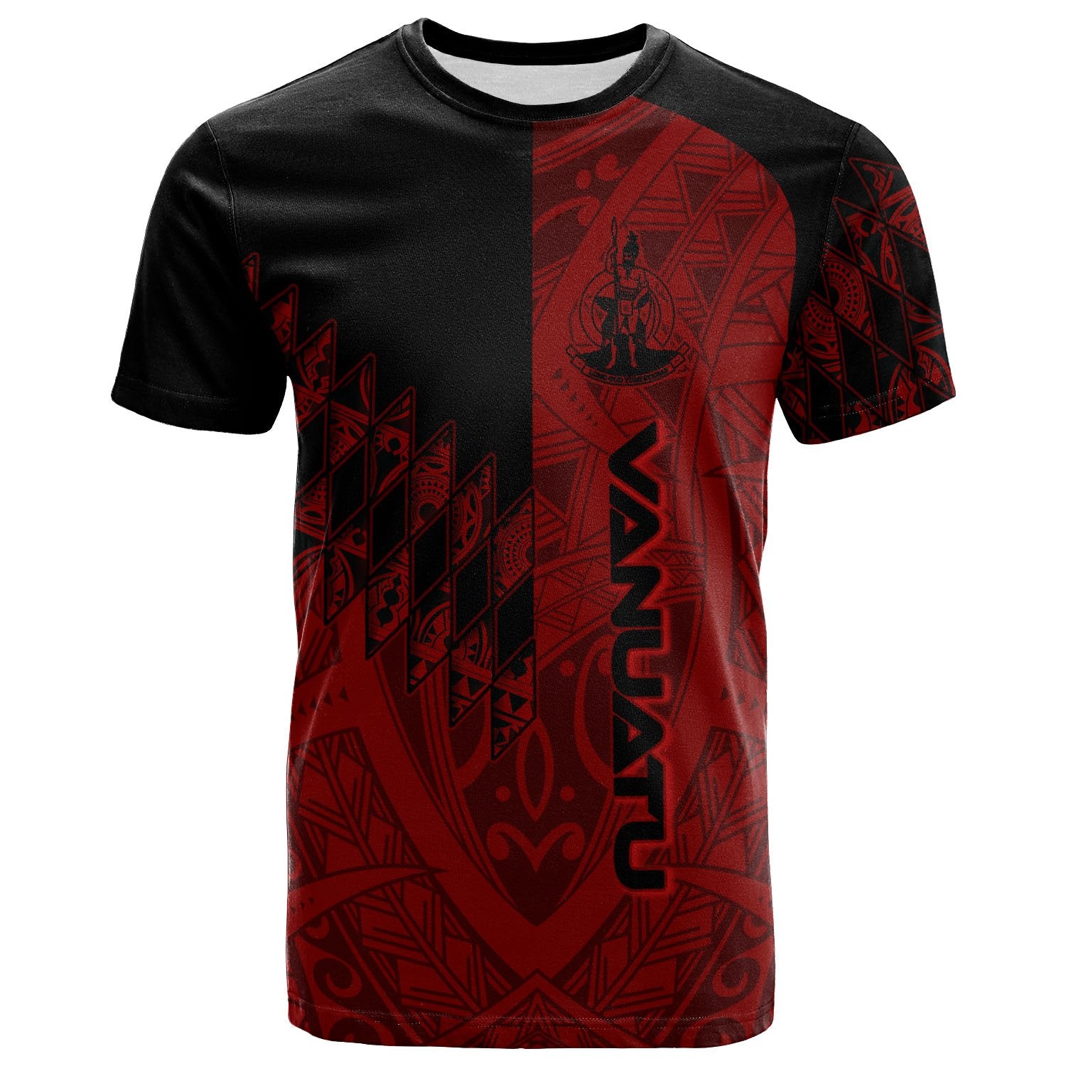 Vanuatu T Shirt Red Color Symmetry Style Unisex Black - Polynesian Pride