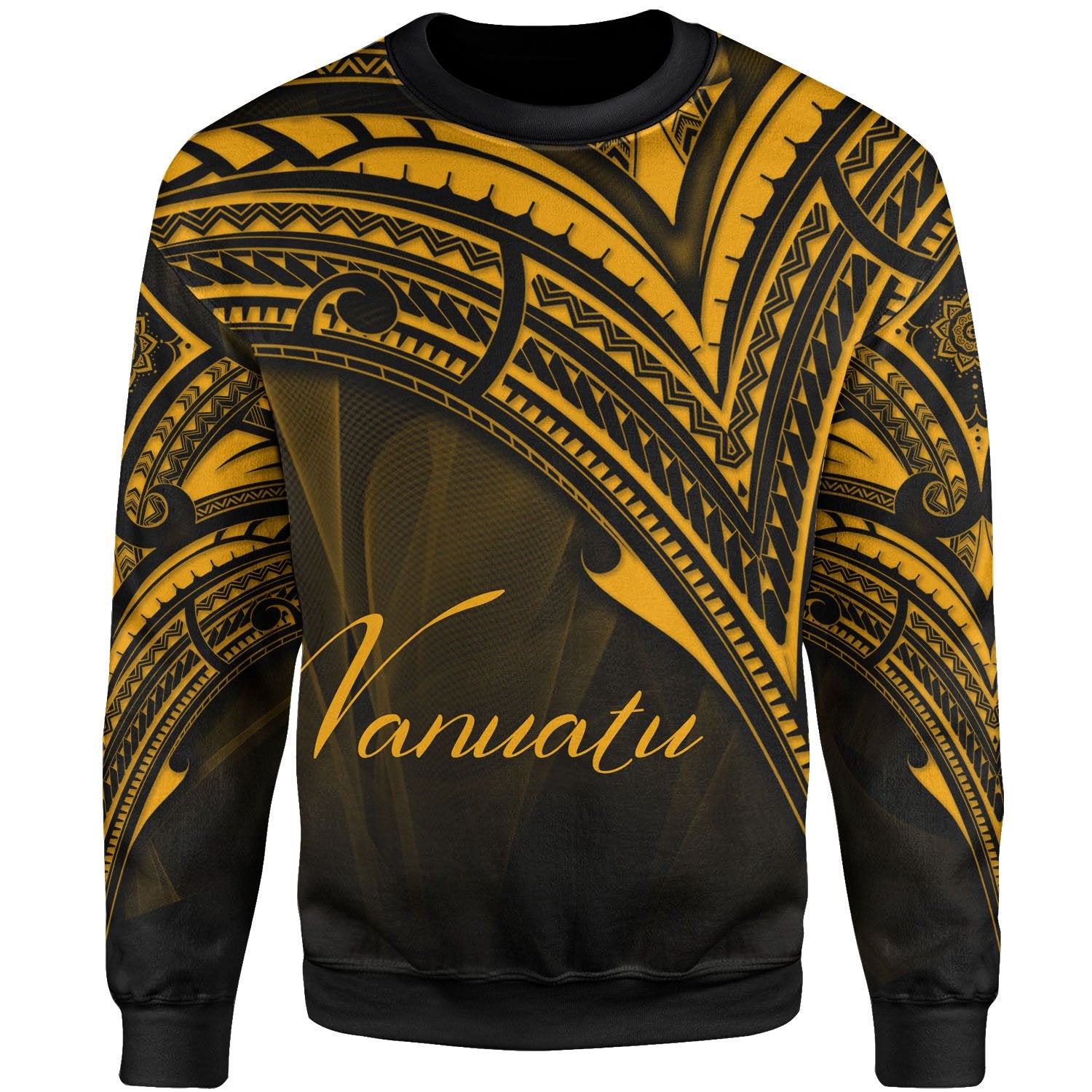 Vanuatu Sweatshirt - Cross Style Gold Color Unisex Black - Polynesian Pride