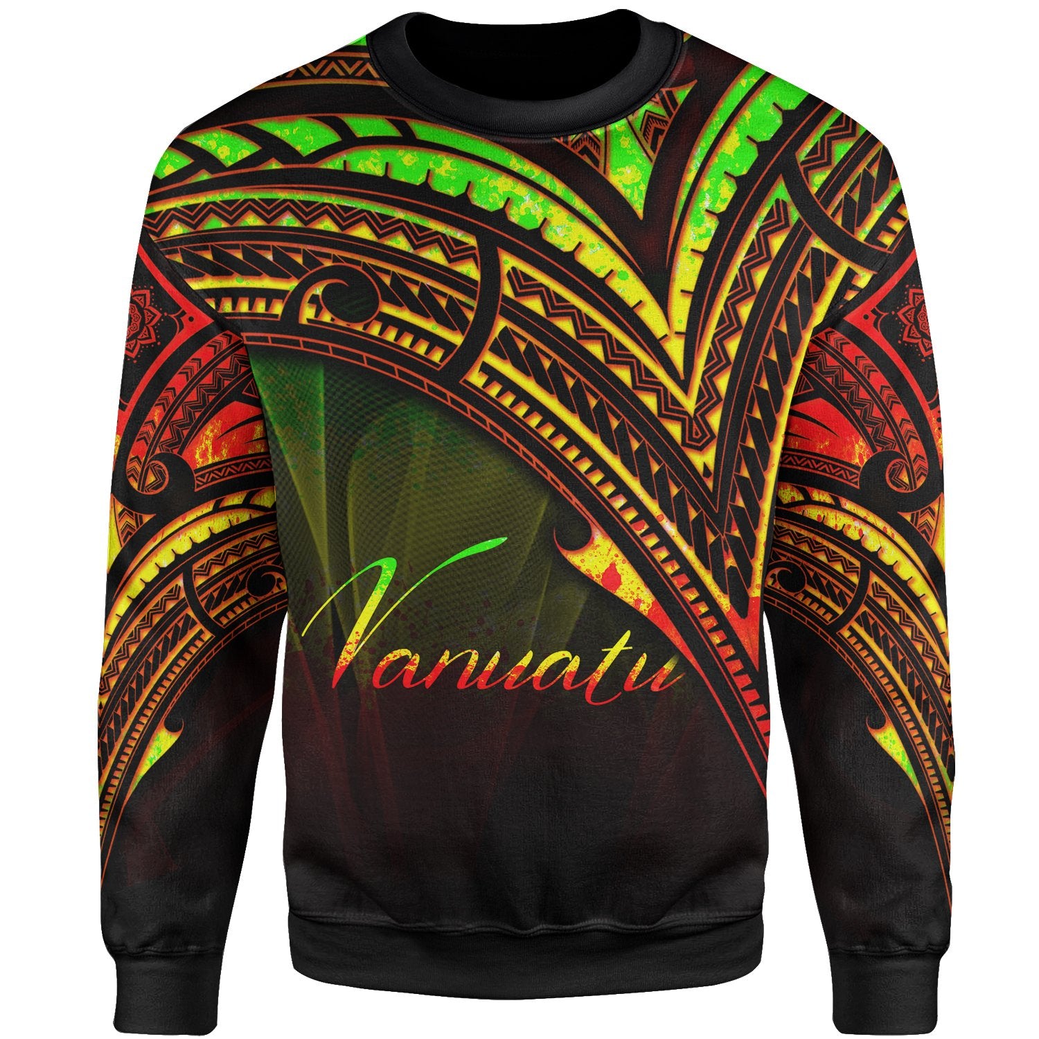 Vanuatu Sweatshirt - Cross Style Reggae Color Unisex Black - Polynesian Pride
