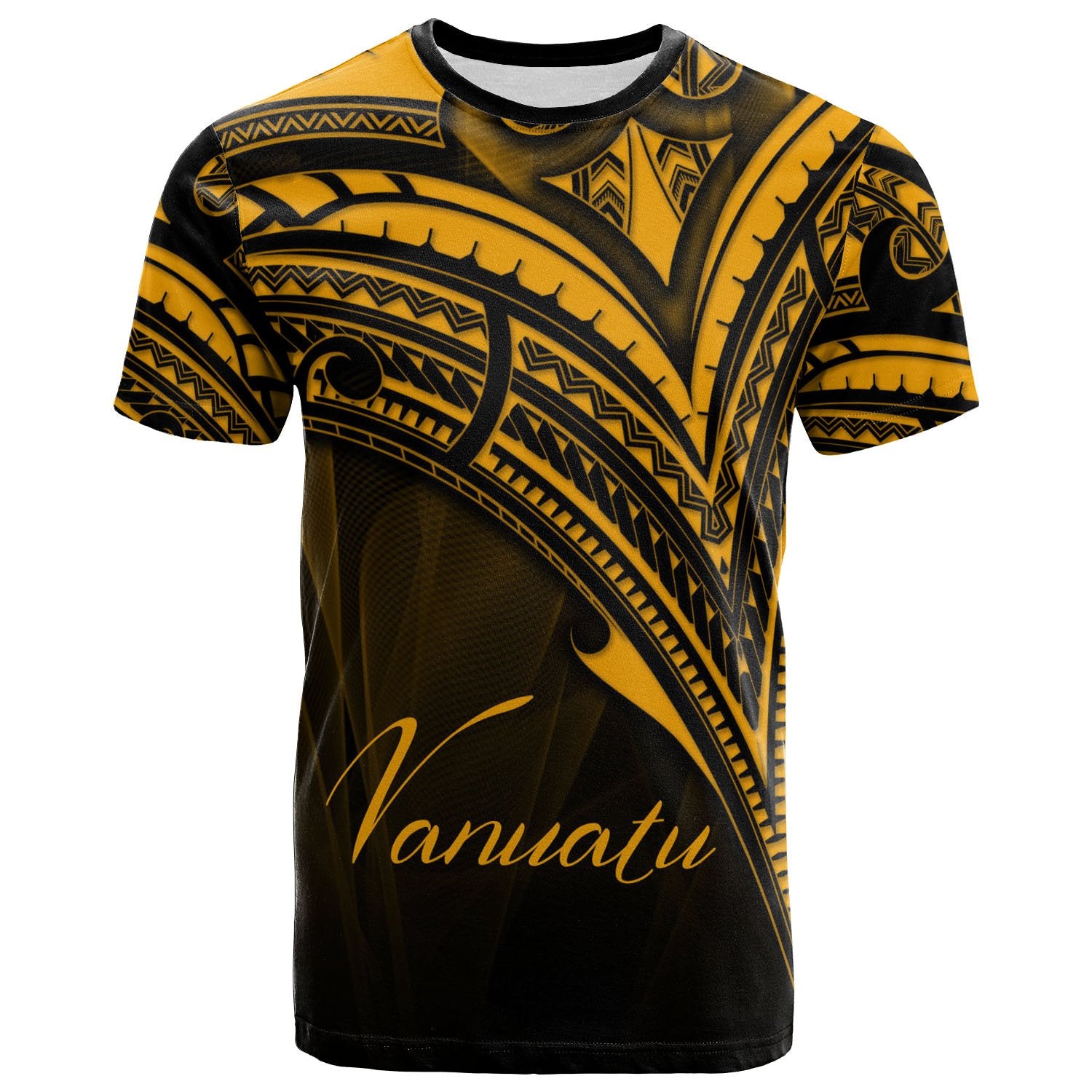 Vanuatu T Shirt Gold Color Cross Style Unisex Black - Polynesian Pride