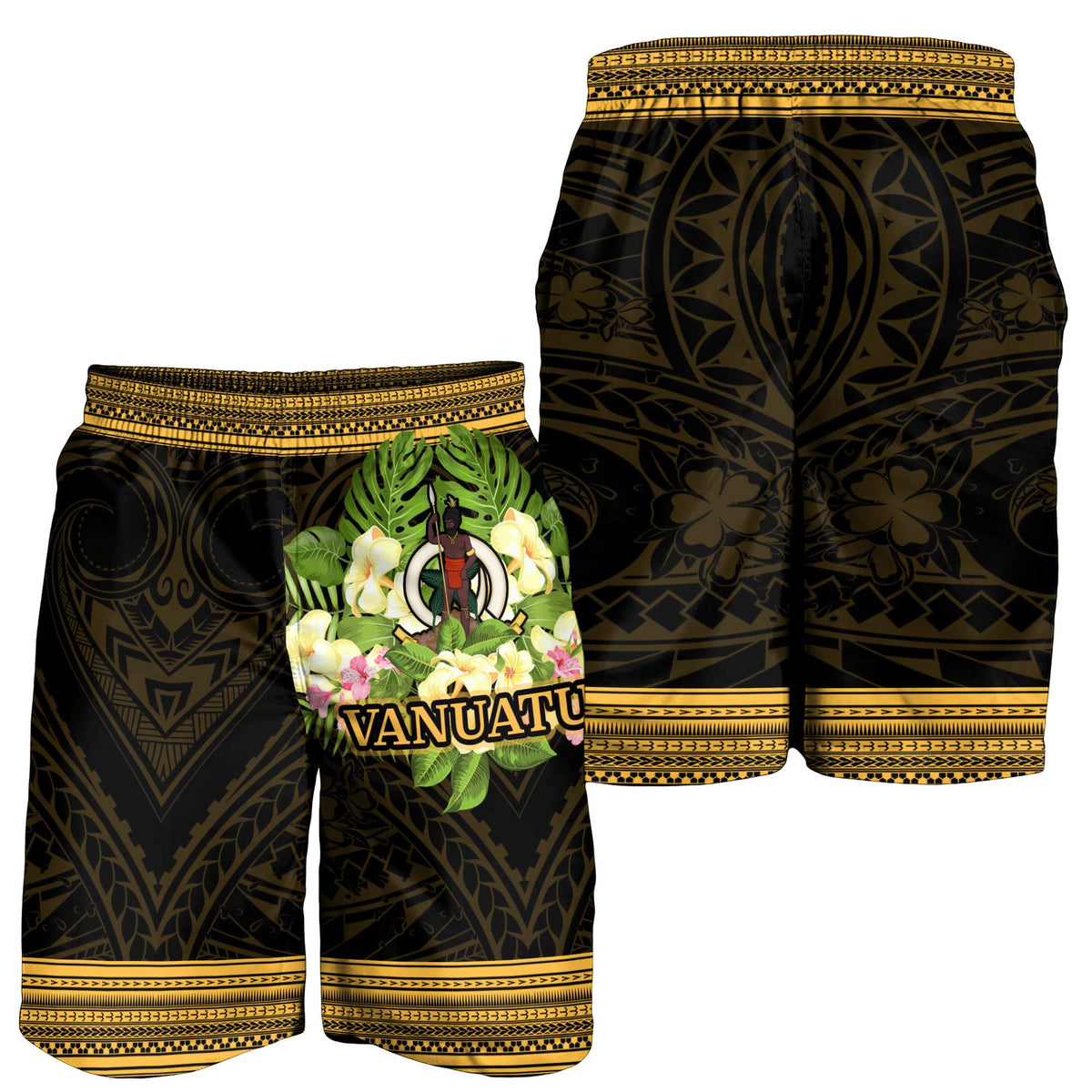 Vanuatu Men's Shorts - Polynesian Gold Patterns Collection - Polynesian Pride