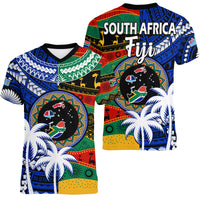 Indigenous South Africa Mixed Fiji Palm Tapa V-Neck T Shirt LT9 - Polynesian Pride