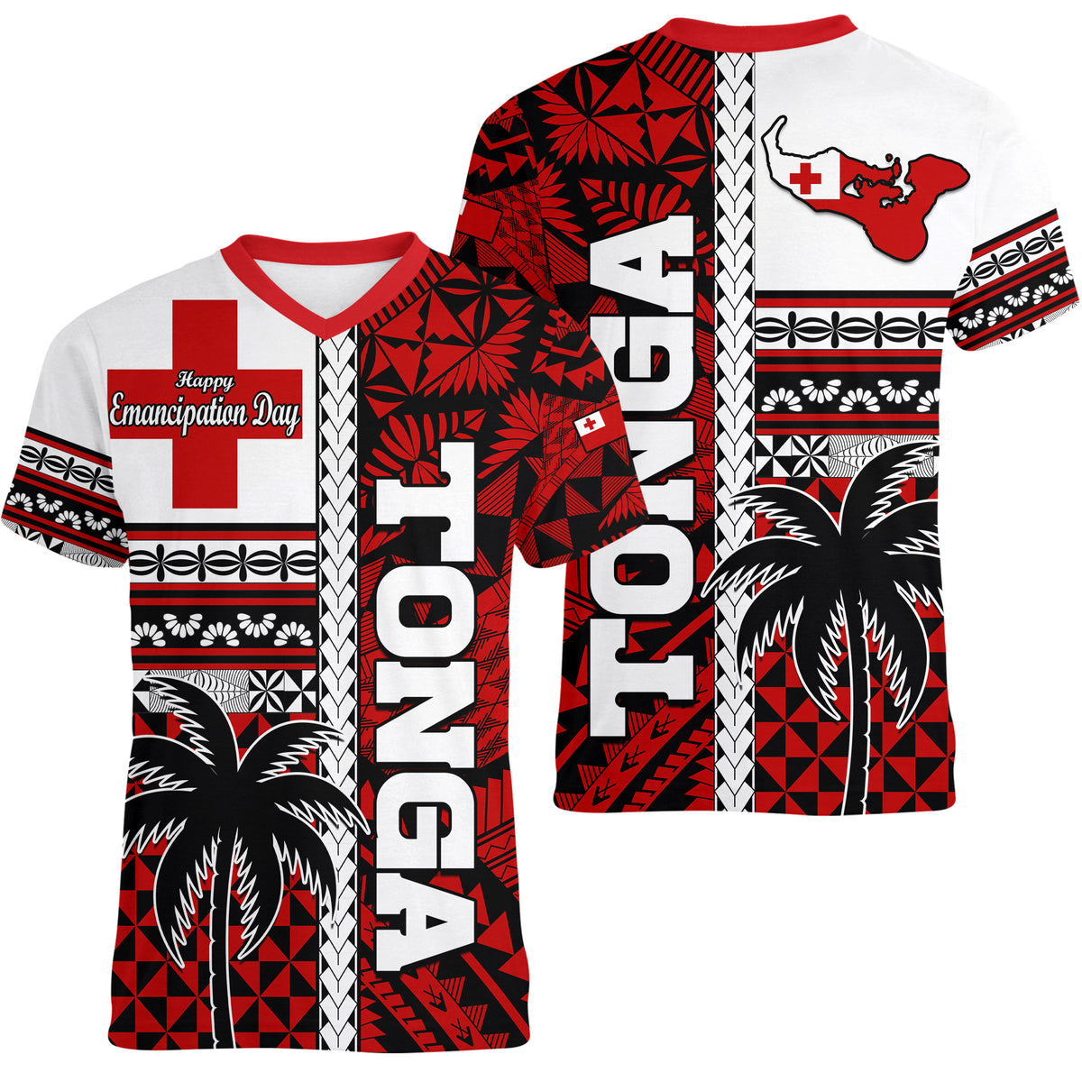 Tonga Independence Day Women V Neck T Shirt Proud Tongan Emancipation with Kupesi Ngatu LT9 Female Red - Polynesian Pride
