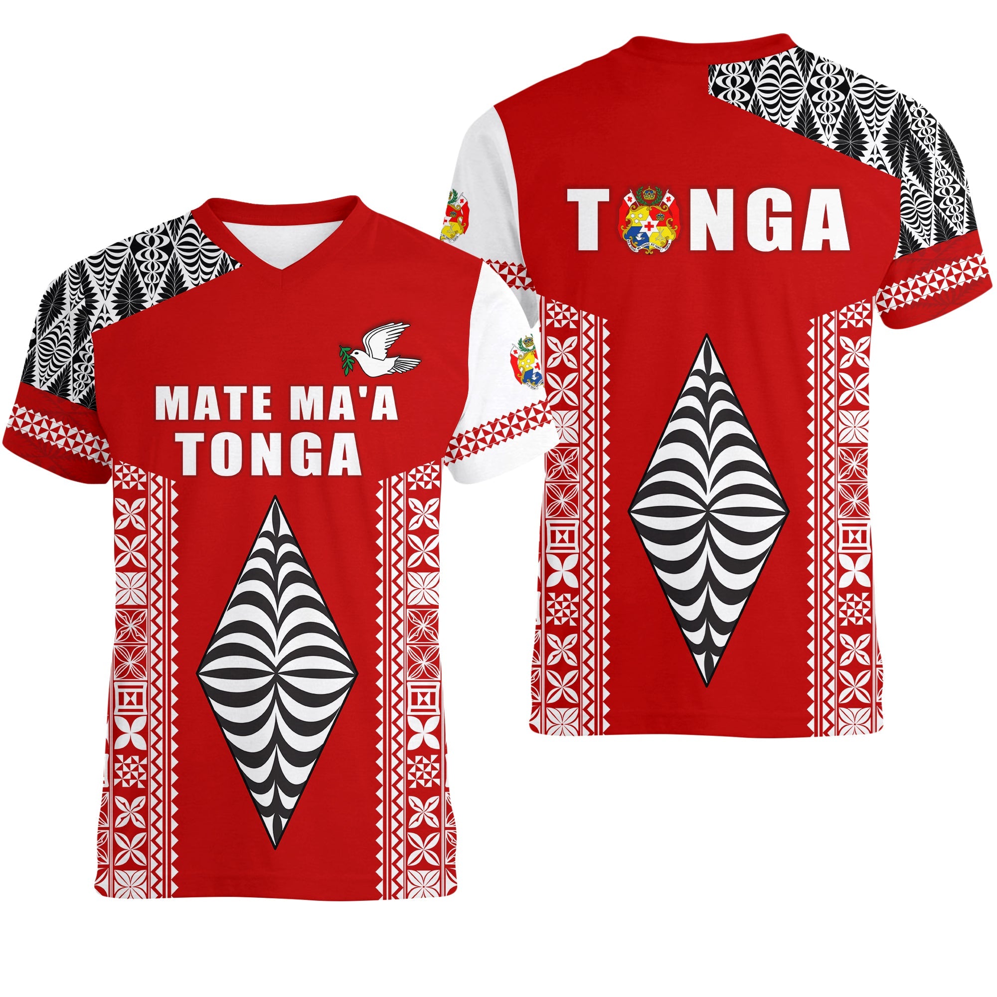 Tonga Rugby V neck T Shirt Mate Maa Tonga LT13 Red - Polynesian Pride