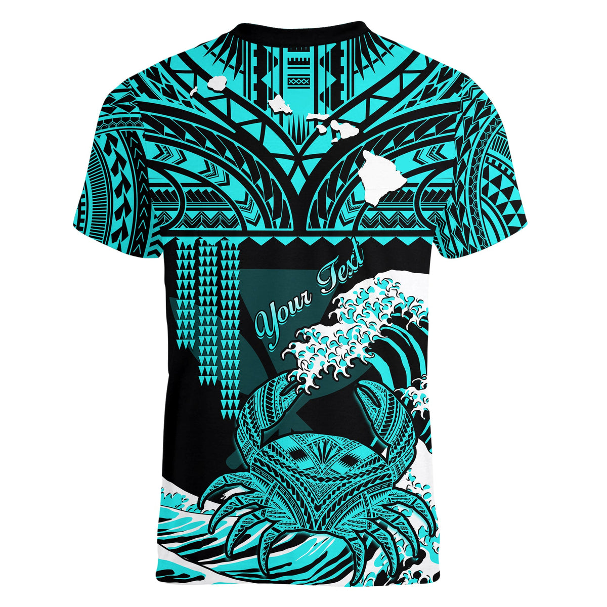 (Custom Personalised) Hawaii V-Neck T Shirt Kakau Polynesian Crab With Waves Ver.01 LT14 - Polynesian Pride