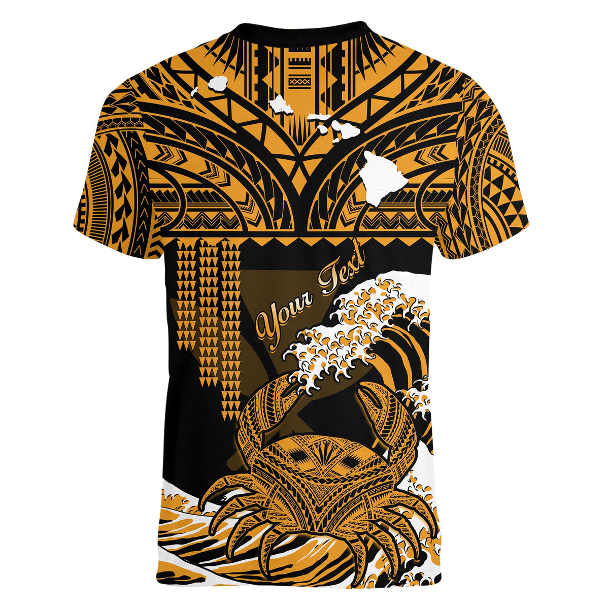 (Custom Personalised) Hawaii V-Neck T Shirt Kakau Polynesian Crab With Waves Ver.02 LT14 - Polynesian Pride