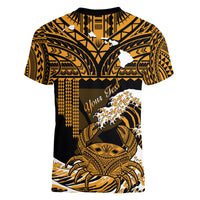 (Custom Personalised) Hawaii V-Neck T Shirt Kakau Polynesian Crab With Waves Ver.02 LT14 - Polynesian Pride