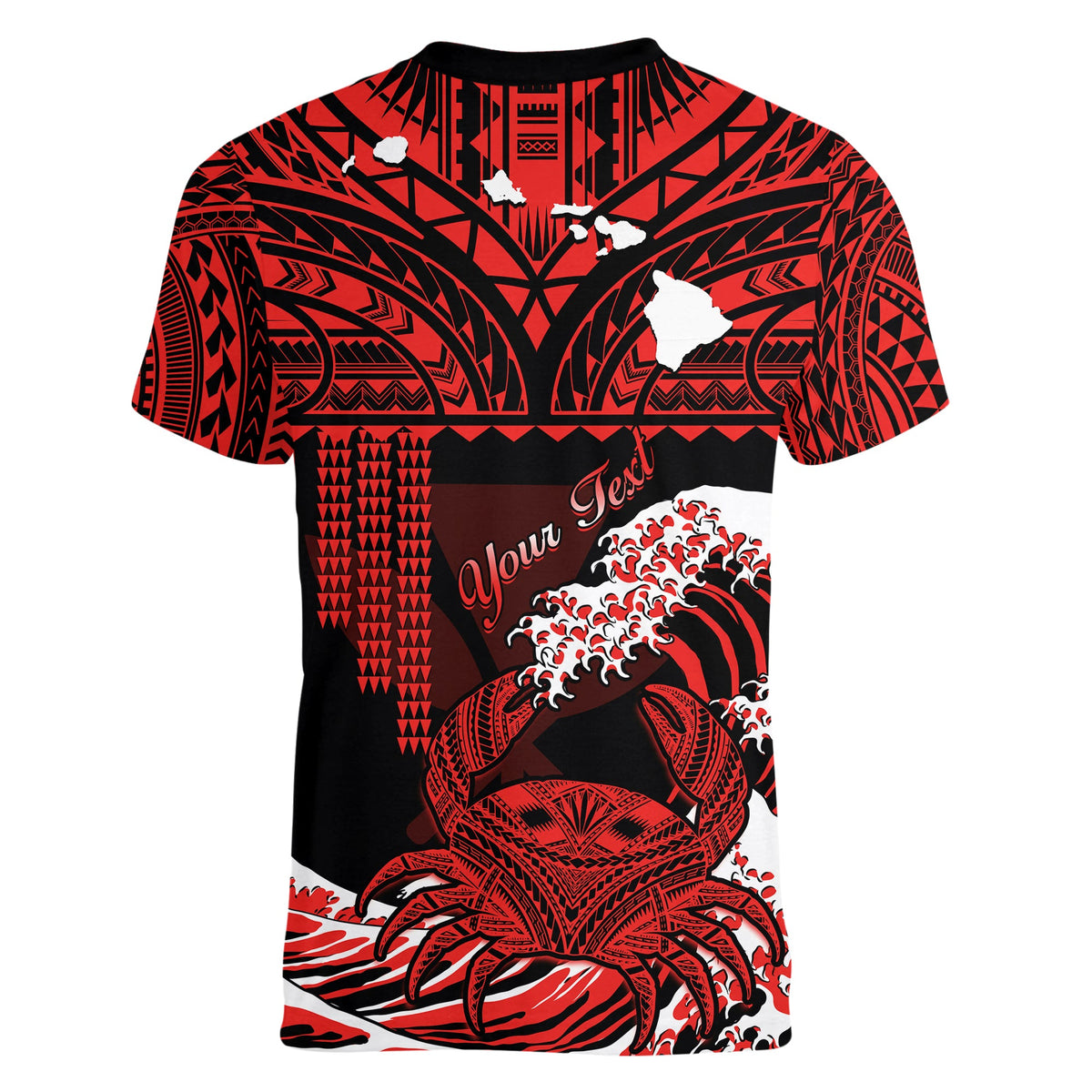 (Custom Personalised) Hawaii V-Neck T Shirt Kakau Polynesian Crab With Waves Ver.03 LT14 - Polynesian Pride