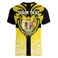 (Custom Personalised) Wellington V-Neck T Shirt New Zealand Maori Pattern LT14 - Polynesian Pride