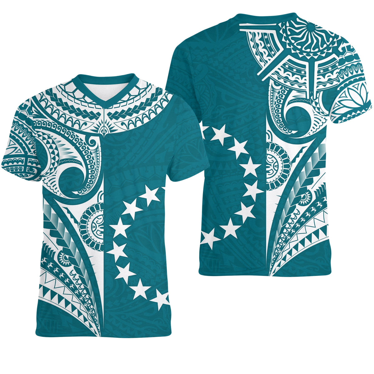 Cook Islands Tatau V Neck T Shirt Symbolize Passion Stars Version Blue LT13 Blue - Polynesian Pride