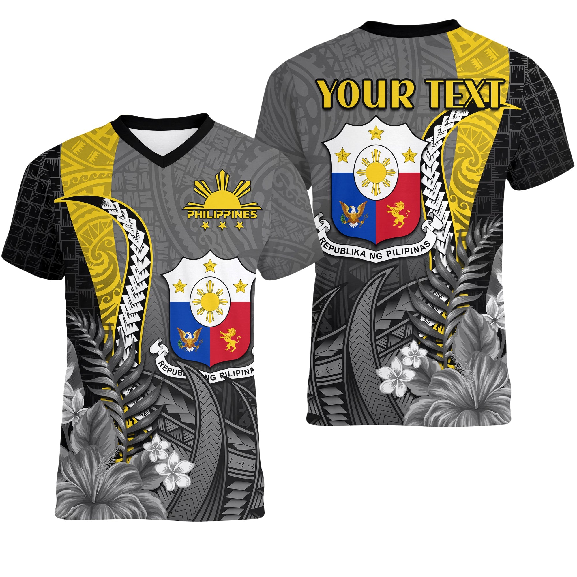 (Custom Personalised) Philippines Sampaguita V-Neck T Shirt Simple Polynesian Sun Filipino LT13 Female Black - Polynesian Pride