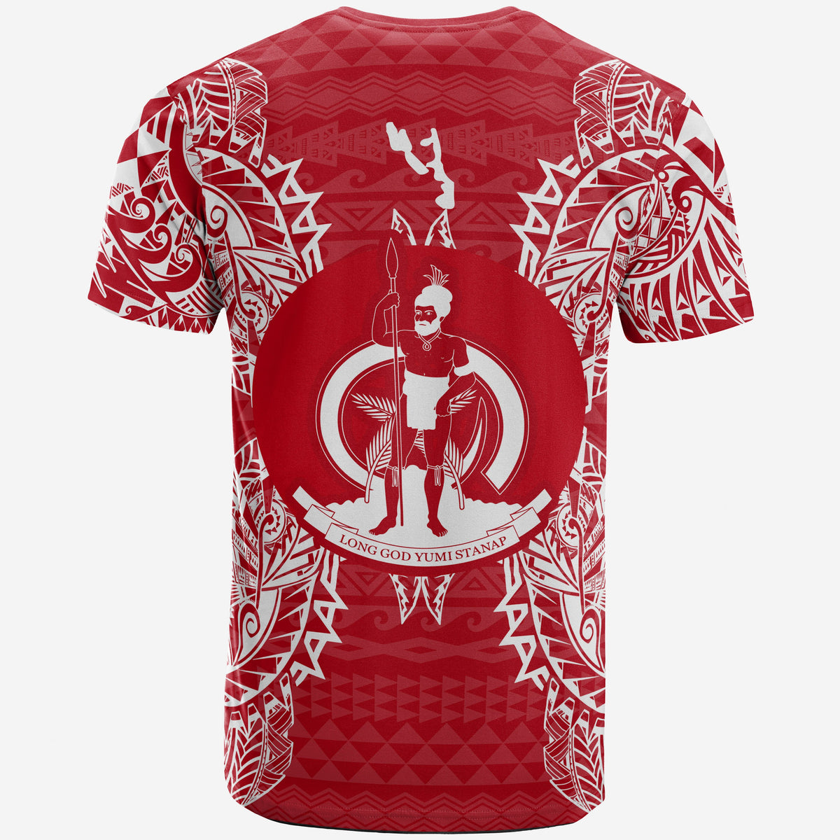 Vanuatu T Shirt Vanuatuan Coat of Arms Map Polynesian Tattoo Red White - Polynesian Pride