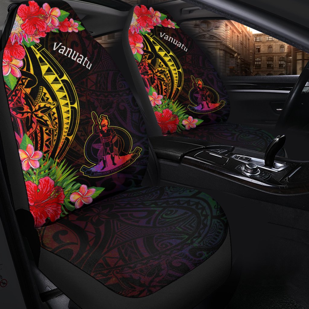 Vanuatu Car Seat Cover - Tropical Hippie Style Universal Fit Black - Polynesian Pride