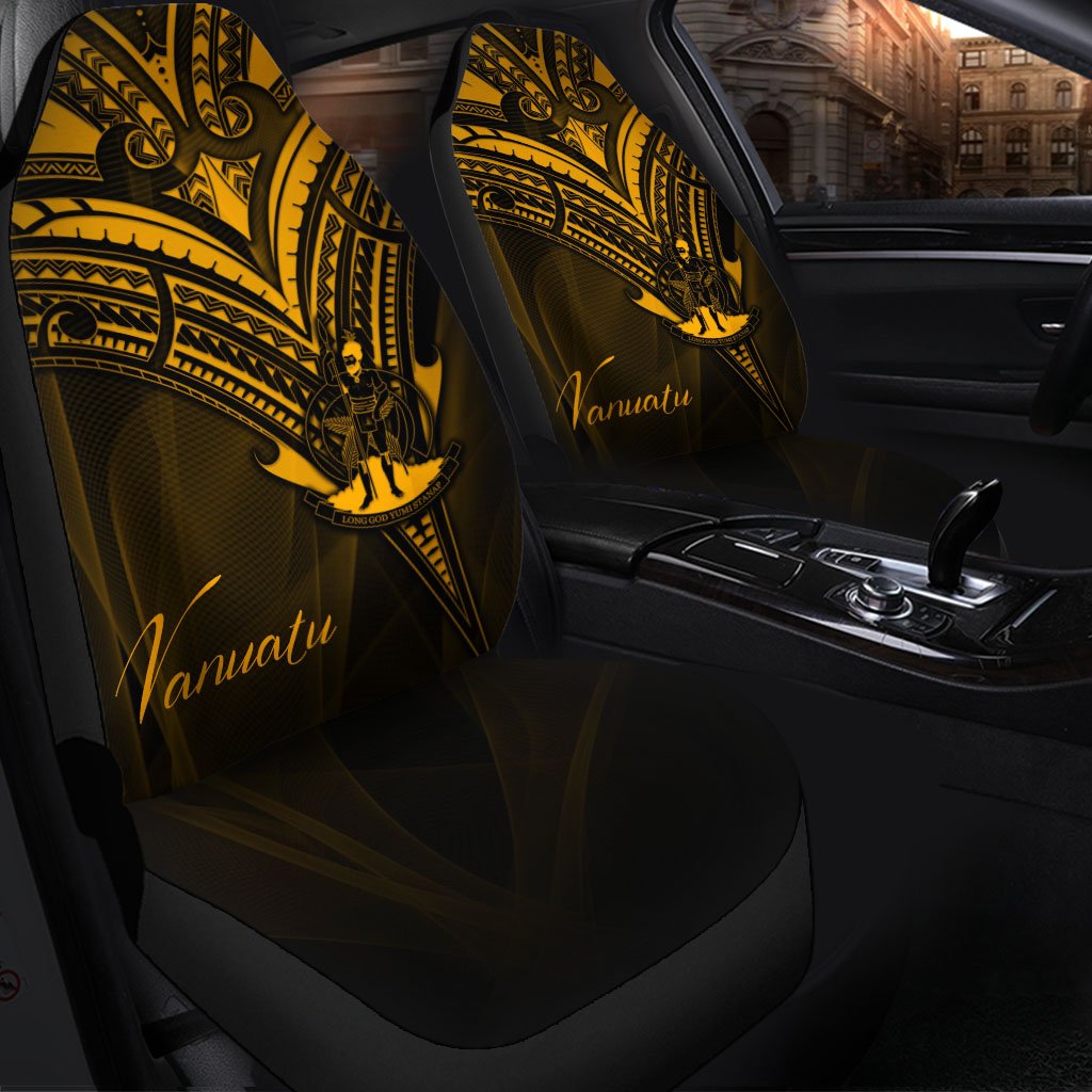 Vanuatu Car Seat Cover - Gold Color Cross Style Universal Fit Black - Polynesian Pride