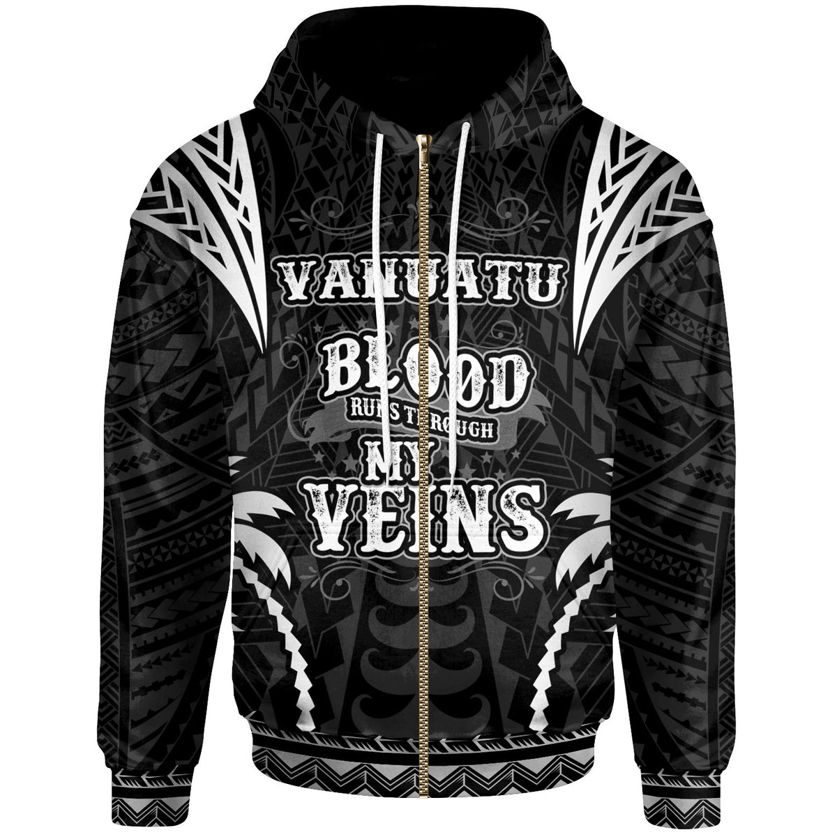 Vanuatu Zip up Hoodie Blood Runs Through My Veins Style Black Unisex Black - Polynesian Pride