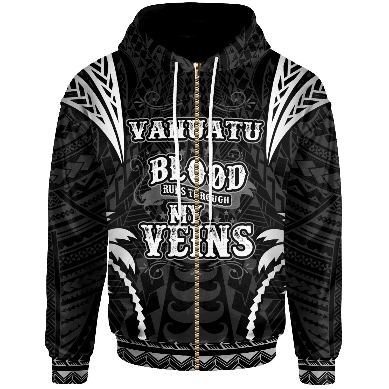 Vanuatu Zip up Hoodie Blood Runs Through My Veins Style Black Unisex Black - Polynesian Pride