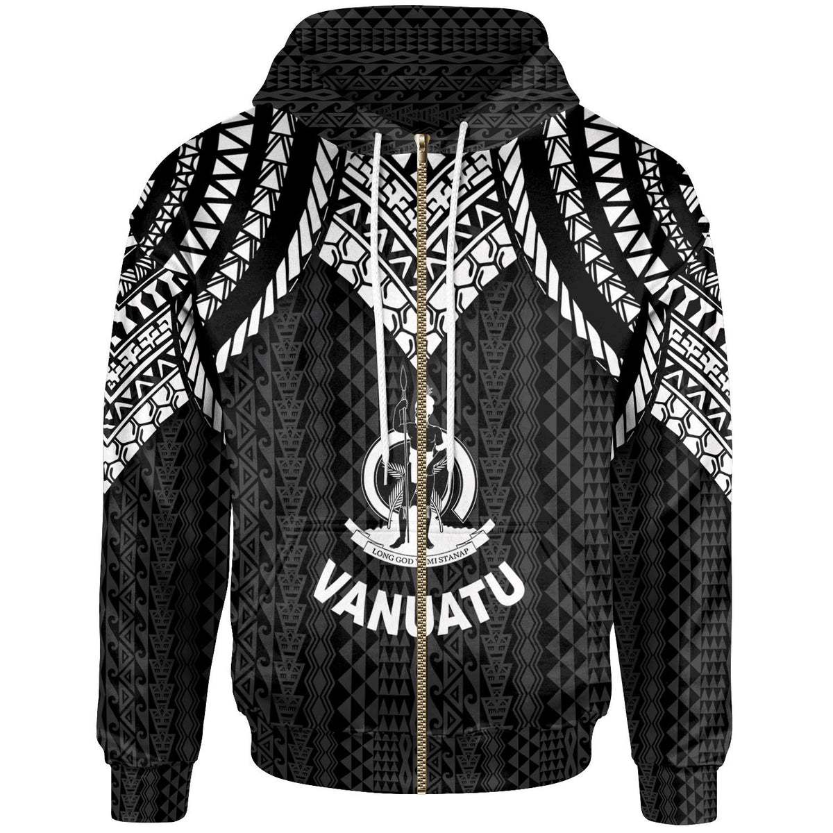 Vanuatu Zip up Hoodie Polynesian Armor Style Black Unisex Black - Polynesian Pride