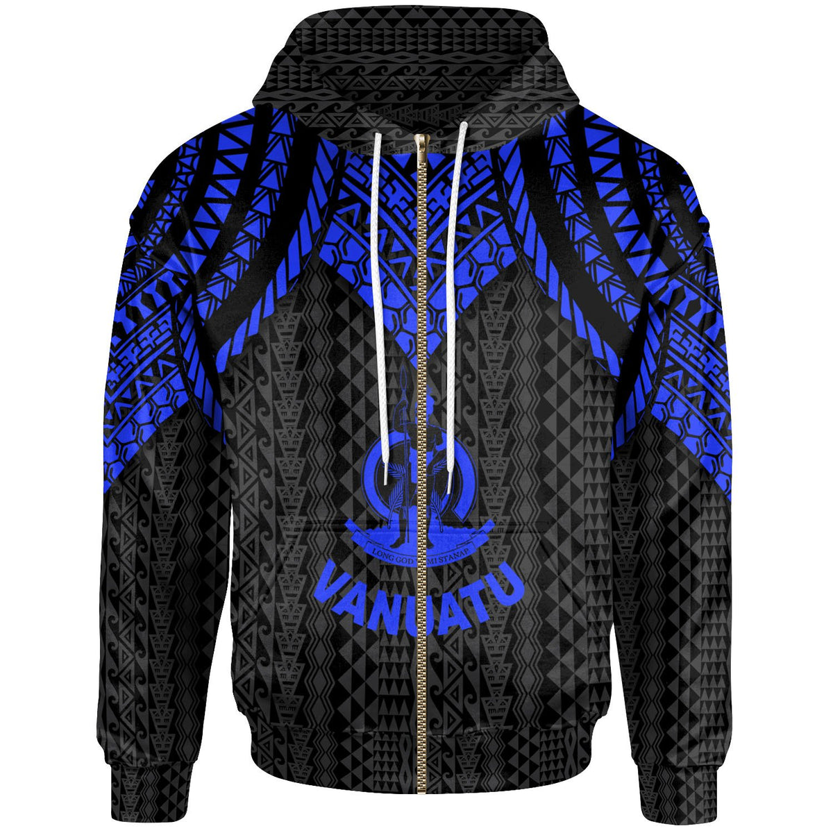 Vanuatu Zip up Hoodie Polynesian Armor Style Blue Unisex Blue - Polynesian Pride