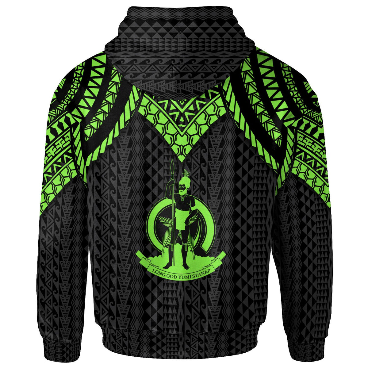 Vanuatu Zip up Hoodie Polynesian Armor Style Green - Polynesian Pride