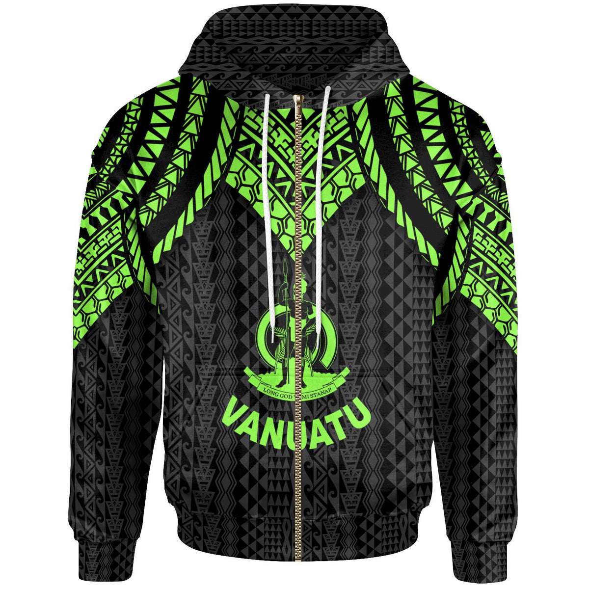 Vanuatu Zip up Hoodie Polynesian Armor Style Green Unisex Green - Polynesian Pride