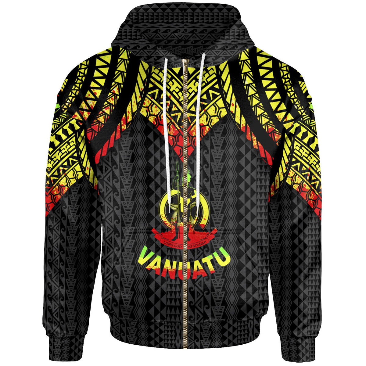 Vanuatu Zip up Hoodie Polynesian Armor Style Reagge Unisex Reagge - Polynesian Pride