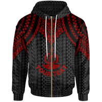 Vanuatu Custom Zip up Hoodie Polynesian Armor Style Red Unisex Red - Polynesian Pride