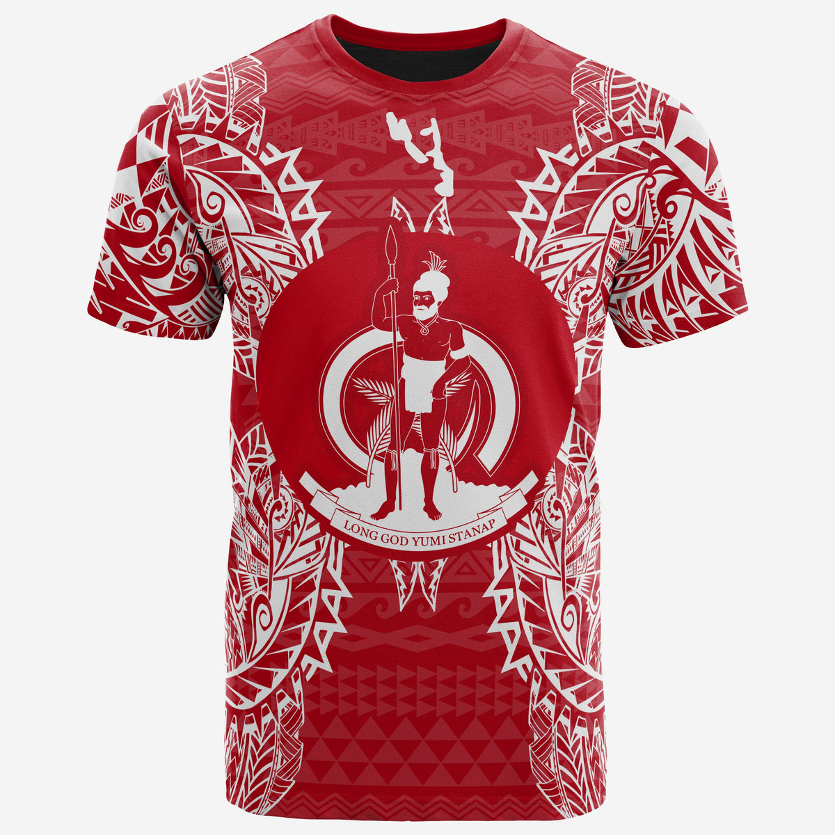Vanuatu T Shirt Vanuatuan Coat of Arms Map Polynesian Tattoo Red White Unisex Red - Polynesian Pride