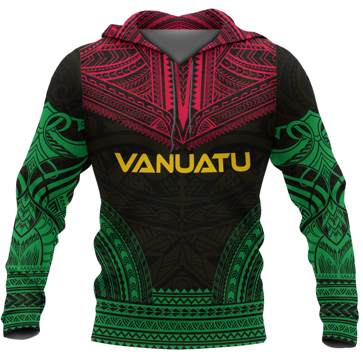 Vanuatu Polynesian Chief Hoodie Unisex Red - Green - Polynesian Pride