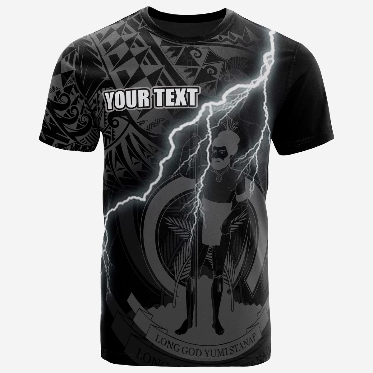 Vanuatu Custom T Shirt Vanuatuan Coat of Arms Lighting Thunder Unisex Black - Polynesian Pride