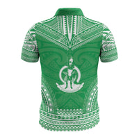 Vanuatu Custom Polo Shirt Vanuatuan Coat Of Arms Polynesian Chief Tattoo Green Version - Polynesian Pride
