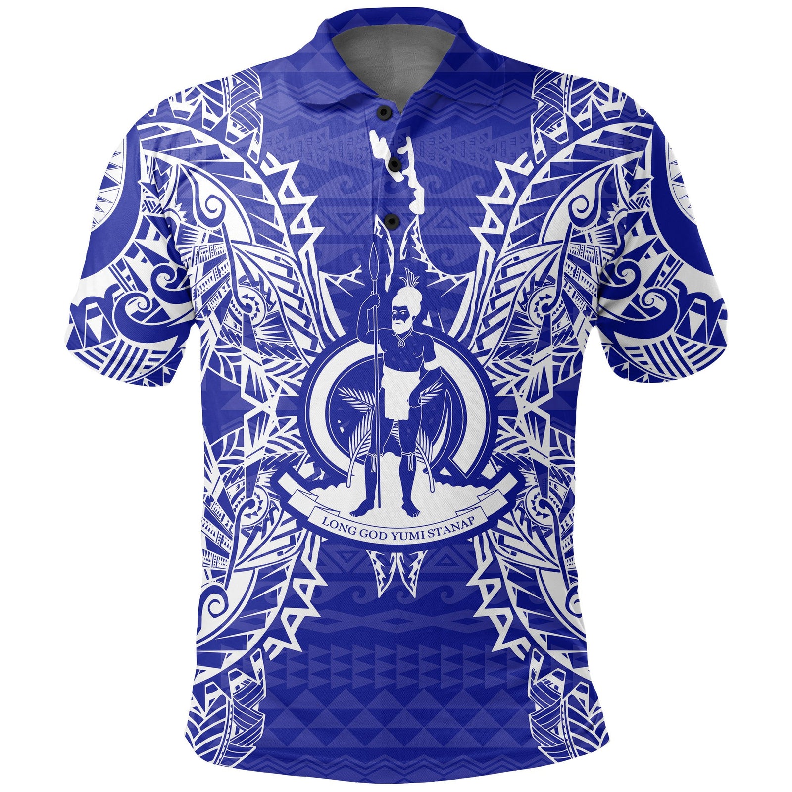 Vanuatu Polo Shirt Vanuatuan Coat Of Arms Map Polynesian Tattoo Blue Unisex Blue - Polynesian Pride