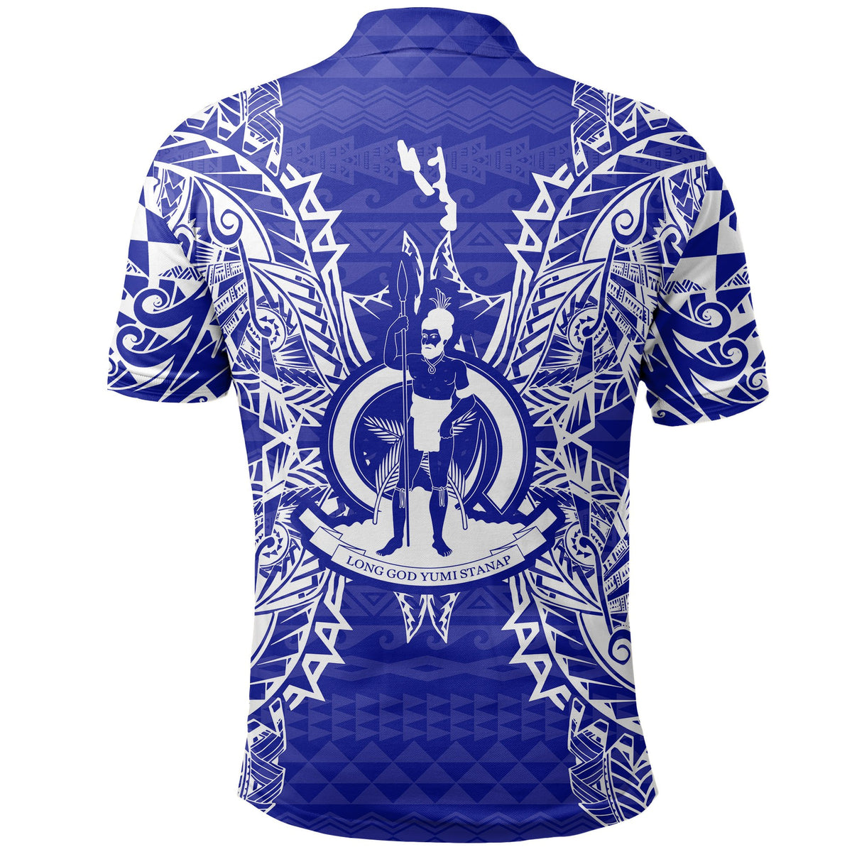 Vanuatu Polo Shirt Vanuatuan Coat Of Arms Map Polynesian Tattoo Blue - Polynesian Pride