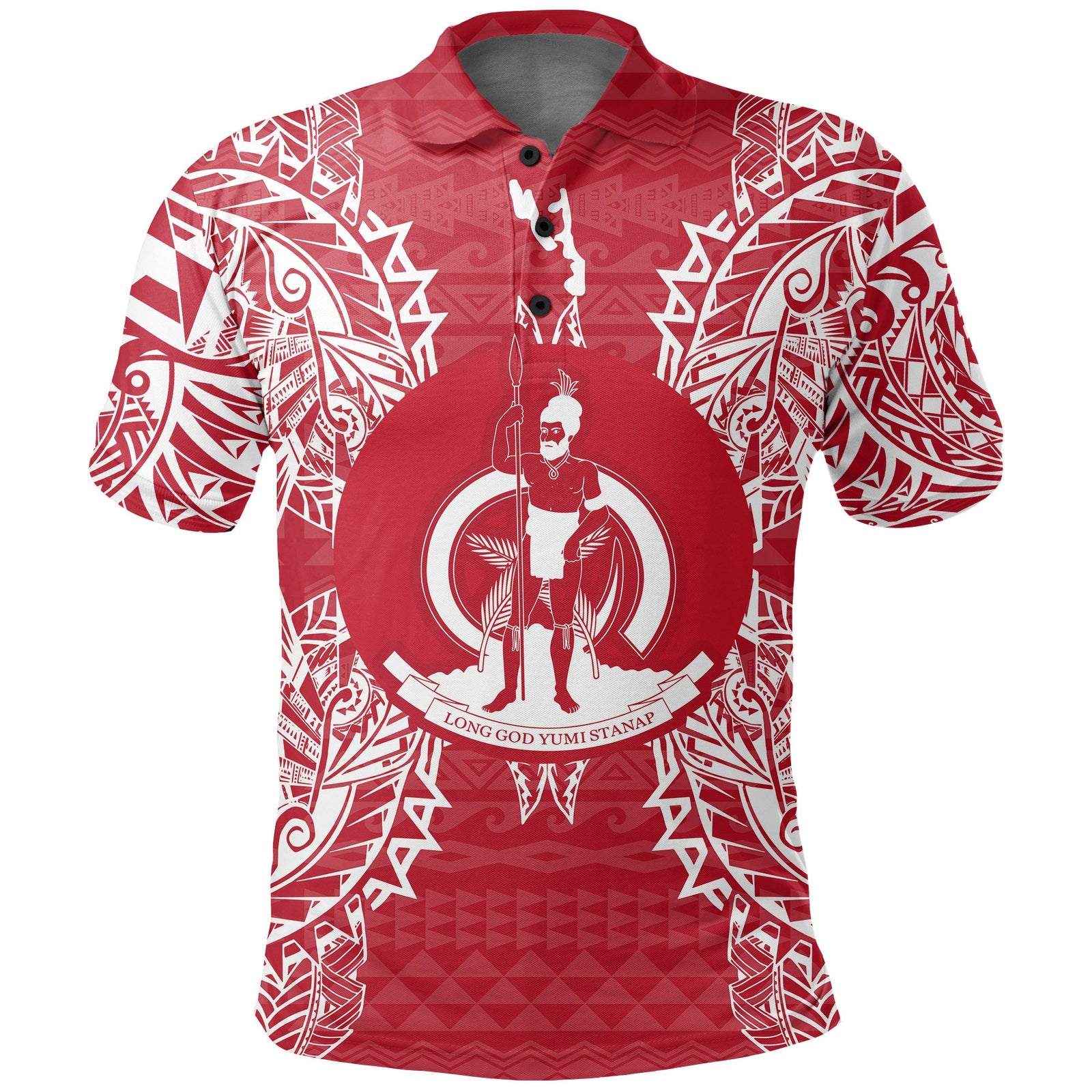 Vanuatu Polo Shirt Vanuatuan Coat Of Arms Map Polynesian Tattoo Red White Unisex Red - Polynesian Pride