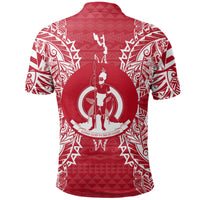 Vanuatu Polo Shirt Vanuatuan Coat Of Arms Map Polynesian Tattoo Red White - Polynesian Pride