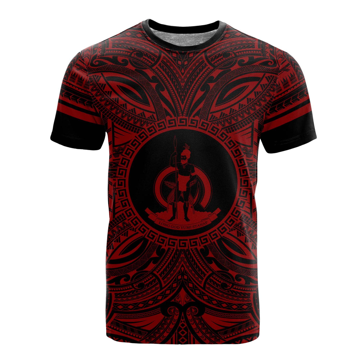 Vanuatu T Shirt Vanuatuan Coat of Arms Polynesian Red Black Unisex Red - Polynesian Pride