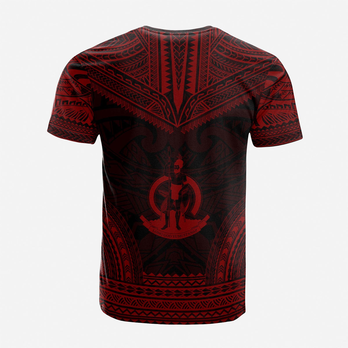 Vanuatu Custom T Shirt Vanuatuan Coat of Arms Polynesian Chief Tattoo Red Version Unisex Red - Polynesian Pride